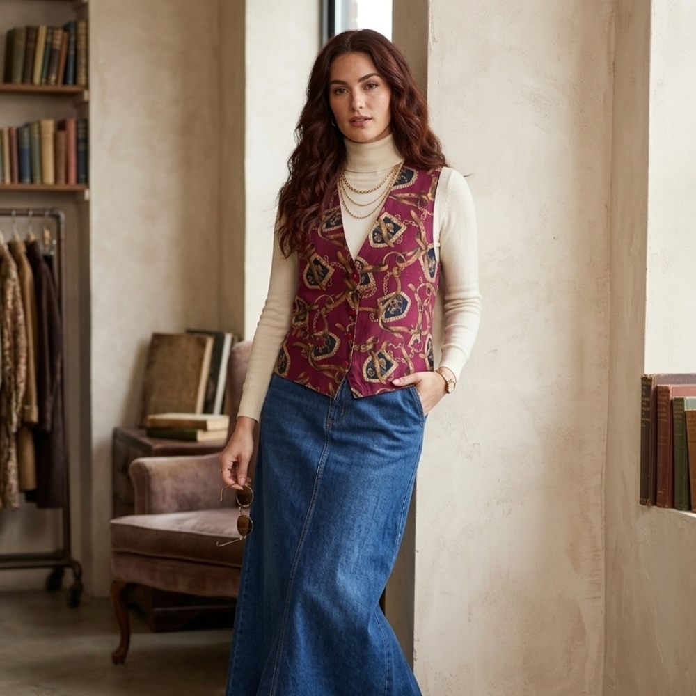 TABI International Burgundy Lined Vest - Rich Wine Color. Size 12.